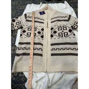 Sinransinya Western Cardigan Womens L Full Zip Shawl Collar Aztec Boho Cozy NWT